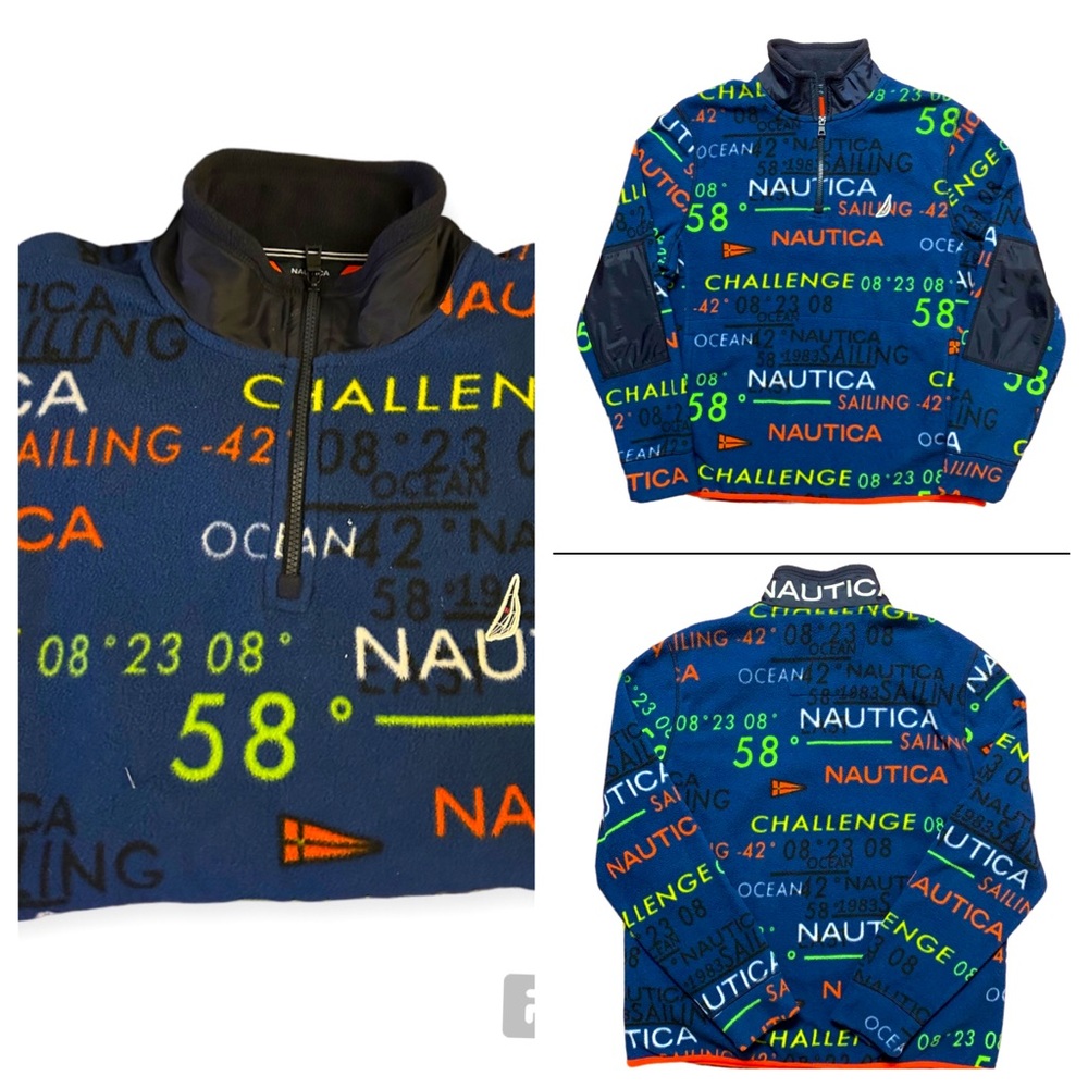 Nautica Sweater SZ XL
Challenge Sailing All-Over Print Fleece 1/4
Zip Blue
